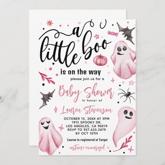 小さなブーのハロウィーンの赤ちゃんシャワー 招待状 (正面/裏面)