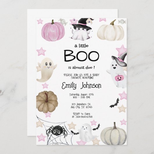 小さなブーのハロウィーンの赤ちゃんシャワー 招待状 (正面/裏面)