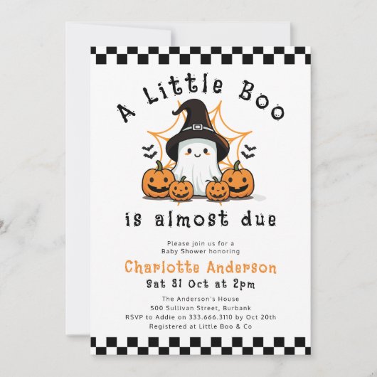 小さなブーのハロウィーンの赤ちゃんシャワー 招待状 (正面)