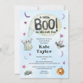 小さなブーのハロウィーンの青い赤ちゃんシャワー 招待状 (正面)