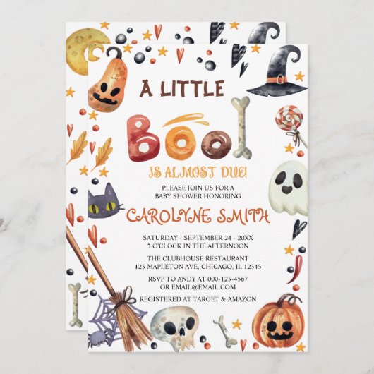 小さなブーのハロウィーンカボチャの赤ちゃんシャワー 招待状 (正面/裏面)