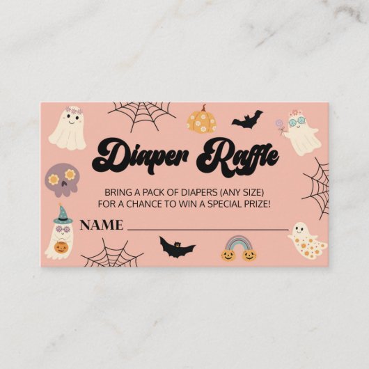 小さなブーのハロウィーン赤ちゃんシャワーおむつラッフル エンクロージャーカード (正面)
