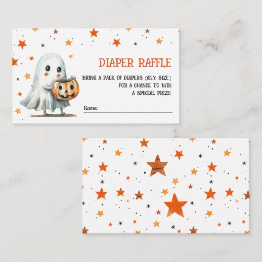 小さなブーの水色かわいいハロウィンおむつラッフル エンクロージャーカード (正面/裏面)