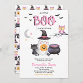 小さなブーの赤ちゃんシャワーをピンク色に塗る 招待状 (正面/裏面)