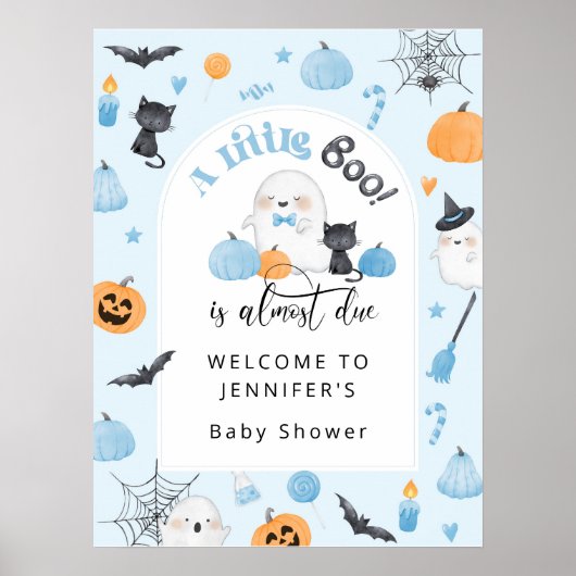 小さなブーはほとんどデューベビーシャワー青ようこそ ポスター (正面)