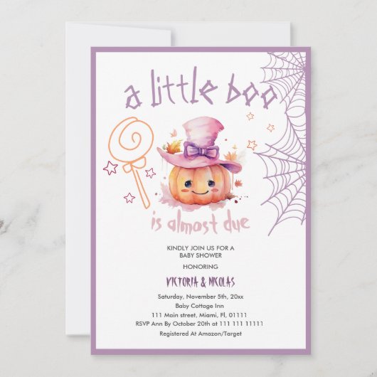 小さなブーはほとんどハロウィーンの女の子シャワー 招待状 (正面)