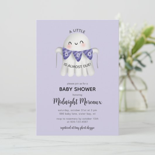 小さなブーはほとんどハロウィーンの赤ちゃんシャワー私 招待状 (スタンド正面)