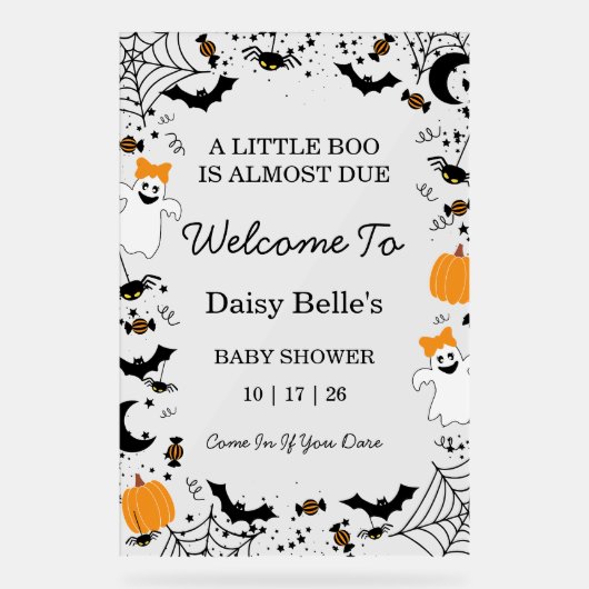小さなブーはほとんどハロウィーンの赤ちゃんシャワー アクリルサイン (正面)