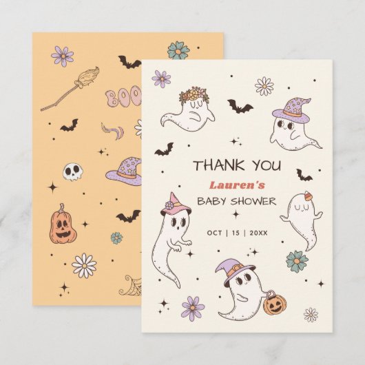 小さなブーはほとんどハロウィーンの赤ちゃんシャワー サンキューカード (正面/裏面)