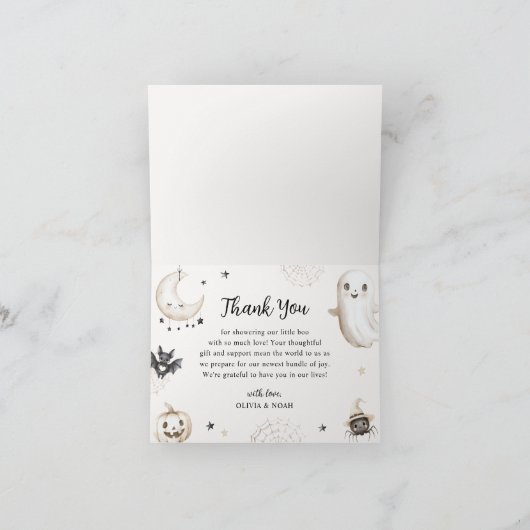 小さなブーはほとんどハロウィーンの赤ちゃんシャワー サンキューカード (内部)