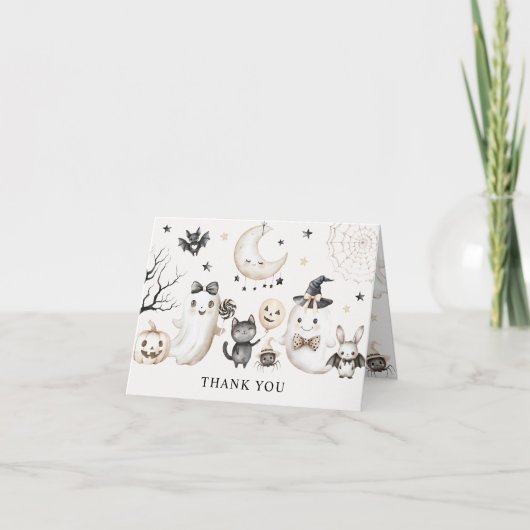 小さなブーはほとんどハロウィーンの赤ちゃんシャワー サンキューカード (正面)