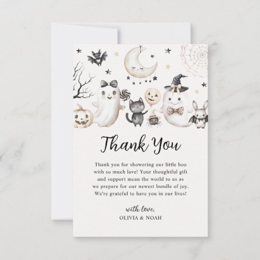 小さなブーはほとんどハロウィーンの赤ちゃんシャワー サンキューカード (正面)