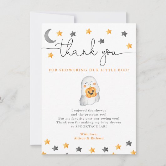 小さなブーはほとんどハロウィーンの赤ちゃんシャワー サンキューカード (正面)