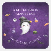 小さなブーはほとんどハロウィーンの赤ちゃんシャワー スクエアシール (正面)