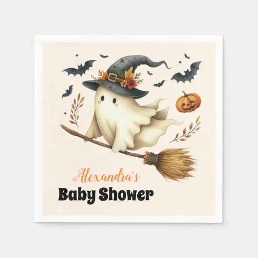小さなブーはほとんどハロウィーンの赤ちゃんシャワー スタンダードカクテルナプキン (正面)