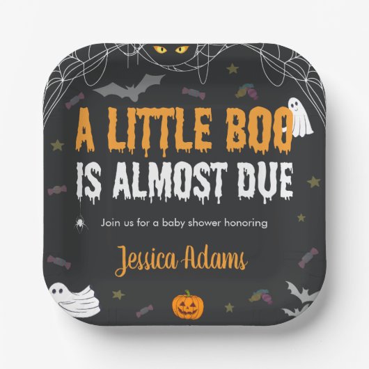 小さなブーはほとんどハロウィーンの赤ちゃんシャワー ペーパープレート (正面)