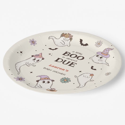 小さなブーはほとんどハロウィーンの赤ちゃんシャワー ペーパープレート (アングル)