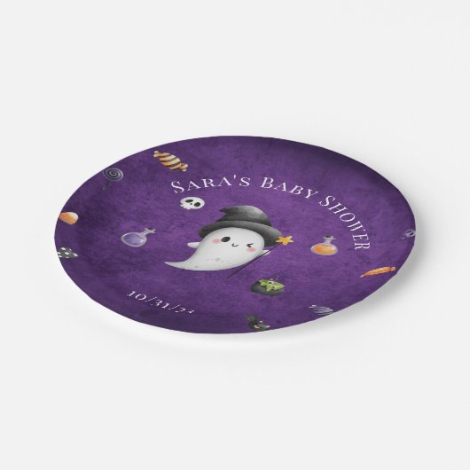 小さなブーはほとんどハロウィーンの赤ちゃんシャワー ペーパープレート (アングル)