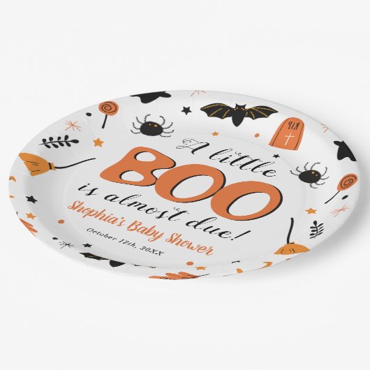 小さなブーはほとんどハロウィーンの赤ちゃんシャワー ペーパープレート (アングル)