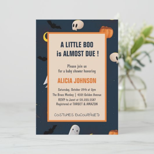 小さなブーはほとんどハロウィーンの赤ちゃんシャワー 招待状 (スタンド正面)