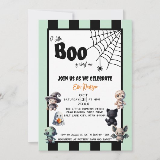 小さなブーはほとんどハロウィーンの赤ちゃんシャワー 招待状 (正面)