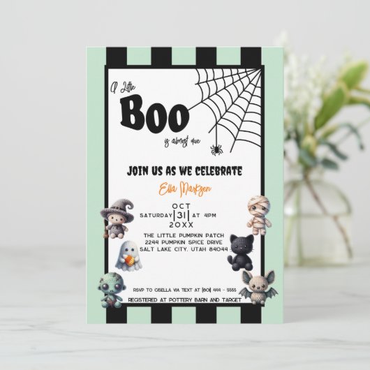 小さなブーはほとんどハロウィーンの赤ちゃんシャワー 招待状 (スタンド正面)