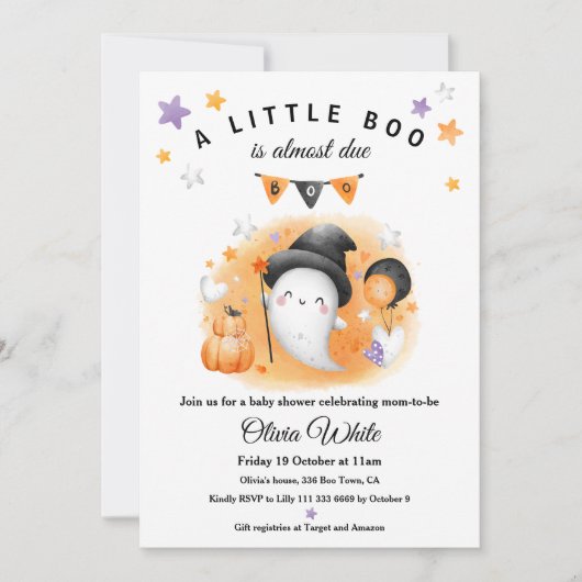 小さなブーはほとんどハロウィーンの赤ちゃんシャワー 招待状 (正面)