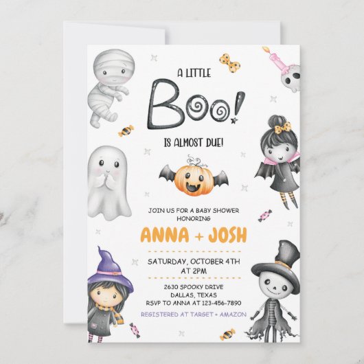 小さなブーはほとんどハロウィーンの赤ちゃんシャワー 招待状 (正面)