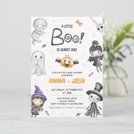 小さなブーはほとんどハロウィーンの赤ちゃんシャワー 招待状 (スタンド正面)