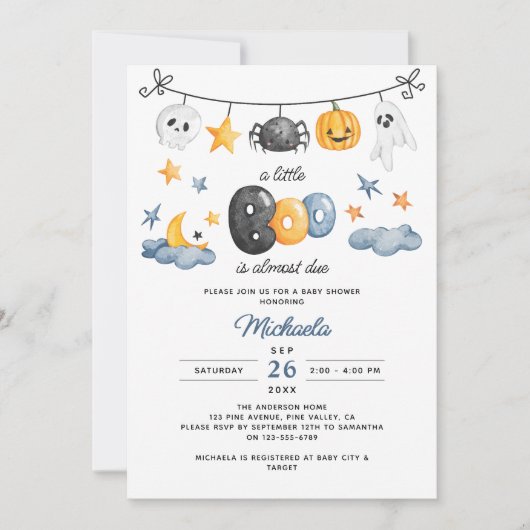 小さなブーはほとんどハロウィーンの赤ちゃんシャワー 招待状 (正面)