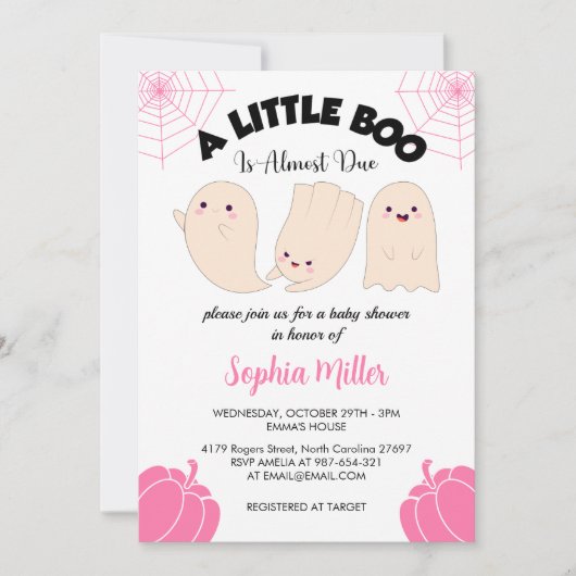 小さなブーはほとんどハロウィーンの赤ちゃんシャワー 招待状 (正面)