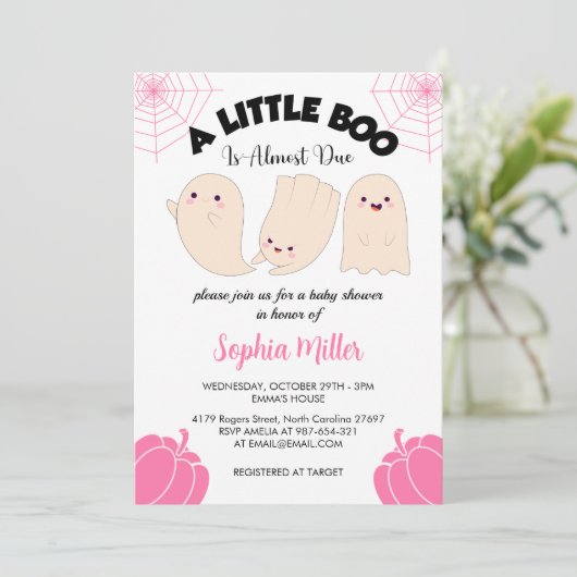 小さなブーはほとんどハロウィーンの赤ちゃんシャワー 招待状 (スタンド正面)