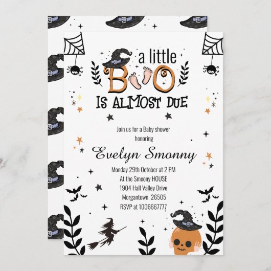 小さなブーはほとんどハロウィーンの赤ちゃんシャワー 招待状 (正面/裏面)