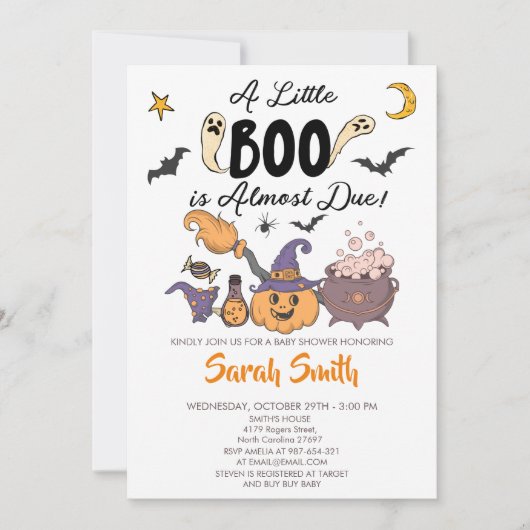 小さなブーはほとんどハロウィーンの赤ちゃんシャワー 招待状 (正面)