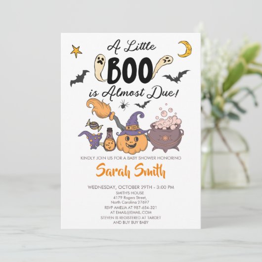 小さなブーはほとんどハロウィーンの赤ちゃんシャワー 招待状 (スタンド正面)
