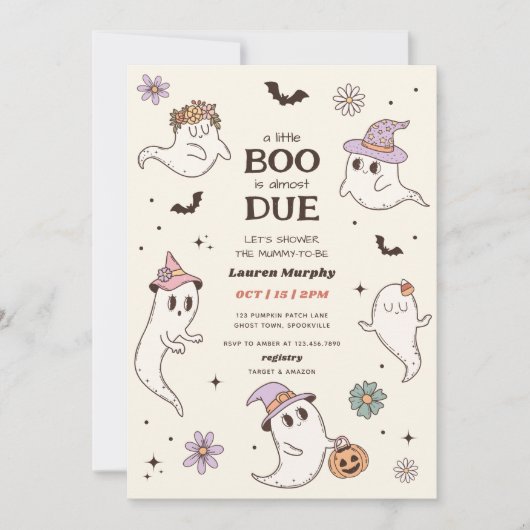 小さなブーはほとんどハロウィーンの赤ちゃんシャワー 招待状 (正面)