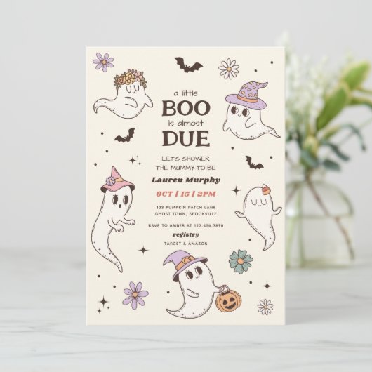 小さなブーはほとんどハロウィーンの赤ちゃんシャワー 招待状 (スタンド正面)