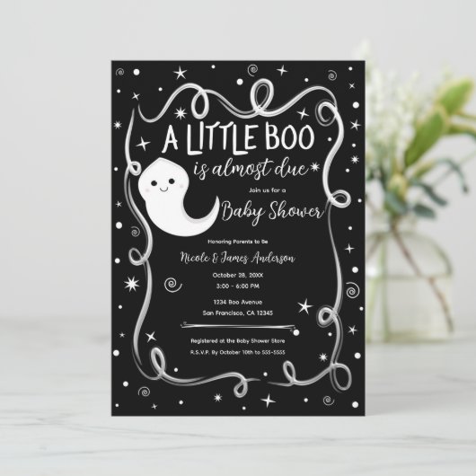 小さなブーはほとんどハロウィーンの赤ちゃんシャワー 招待状 (スタンド正面)