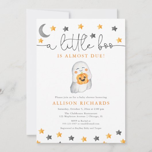 小さなブーはほとんどハロウィーンの赤ちゃんシャワー 招待状 (正面)