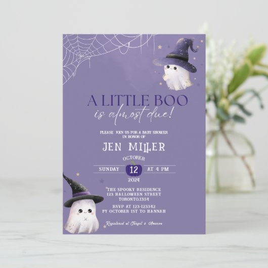 小さなブーはほとんどハロウィーンの赤ちゃんシャワー 招待状 (スタンド正面)
