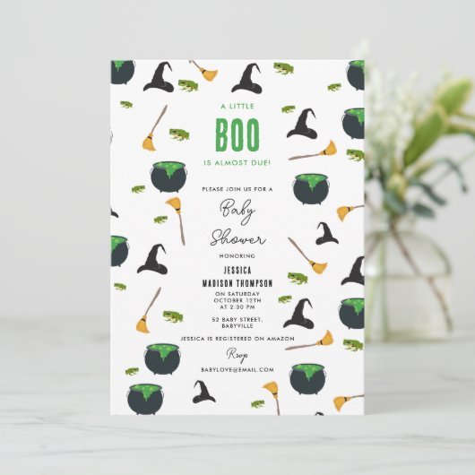 小さなブーはほとんどハロウィーンの赤ちゃんシャワー 招待状 (スタンド正面)