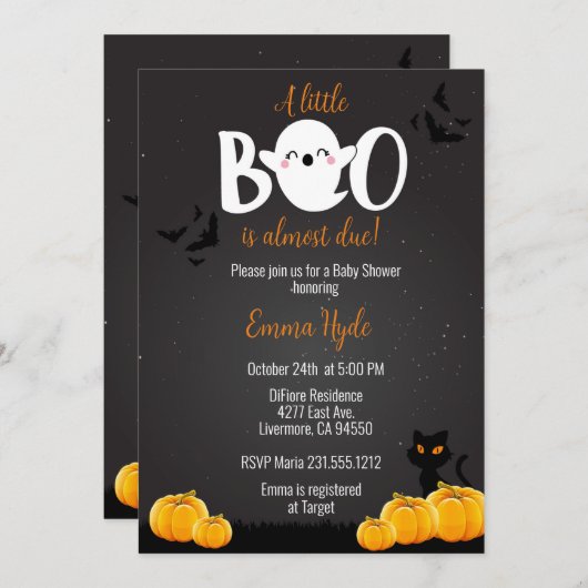 小さなブーはほとんどハロウィーンの赤ちゃんシャワー 招待状 (正面/裏面)