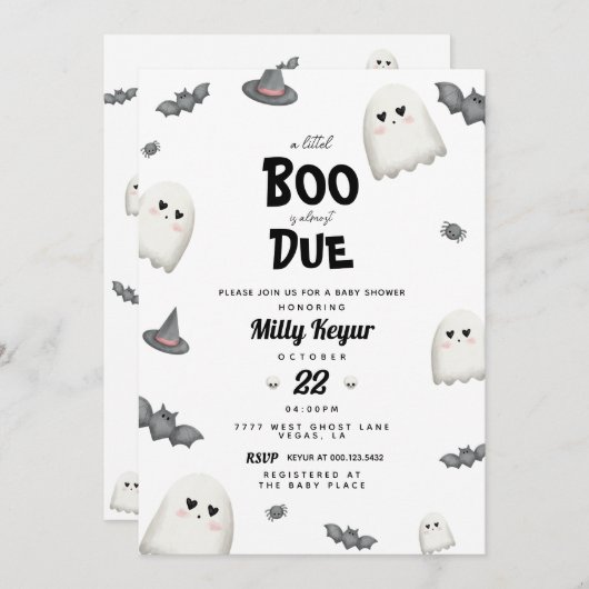 小さなブーはほとんどハロウィーンの赤ちゃんシャワー 招待状 (正面/裏面)