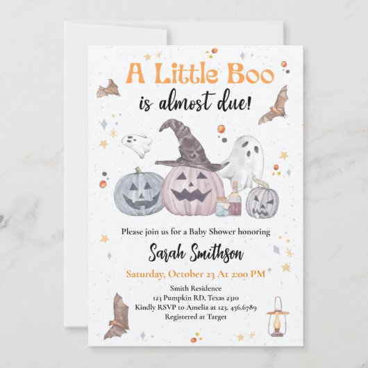 小さなブーはほとんどハロウィーンの赤ちゃんシャワー 招待状 (正面)