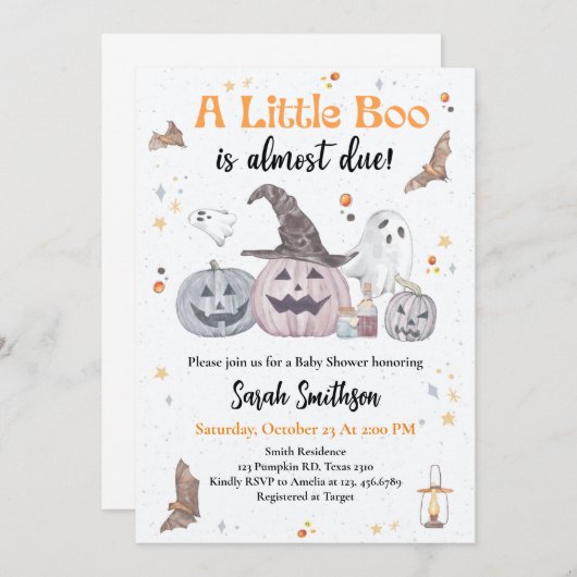 小さなブーはほとんどハロウィーンの赤ちゃんシャワー 招待状 (正面/裏面)