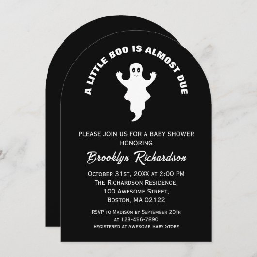 小さなブーはほとんどハロウィーンの赤ちゃんシャワー 招待状 (正面/裏面)