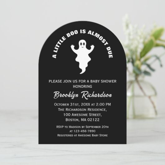 小さなブーはほとんどハロウィーンの赤ちゃんシャワー 招待状 (スタンド正面)
