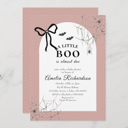 小さなブーはほとんどハロウィーンの赤ちゃんシャワー 招待状 (正面/裏面)