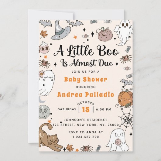 小さなブーはほとんどハロウィーンの赤ちゃんシャワー 招待状 (正面)