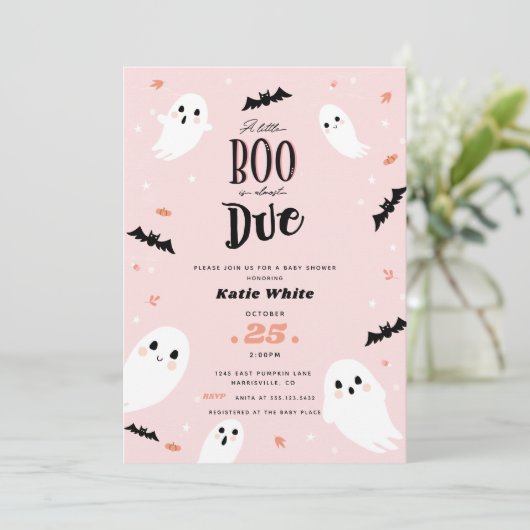 小さなブーはほとんどハロウィーンの赤ちゃんシャワー 招待状 (スタンド正面)